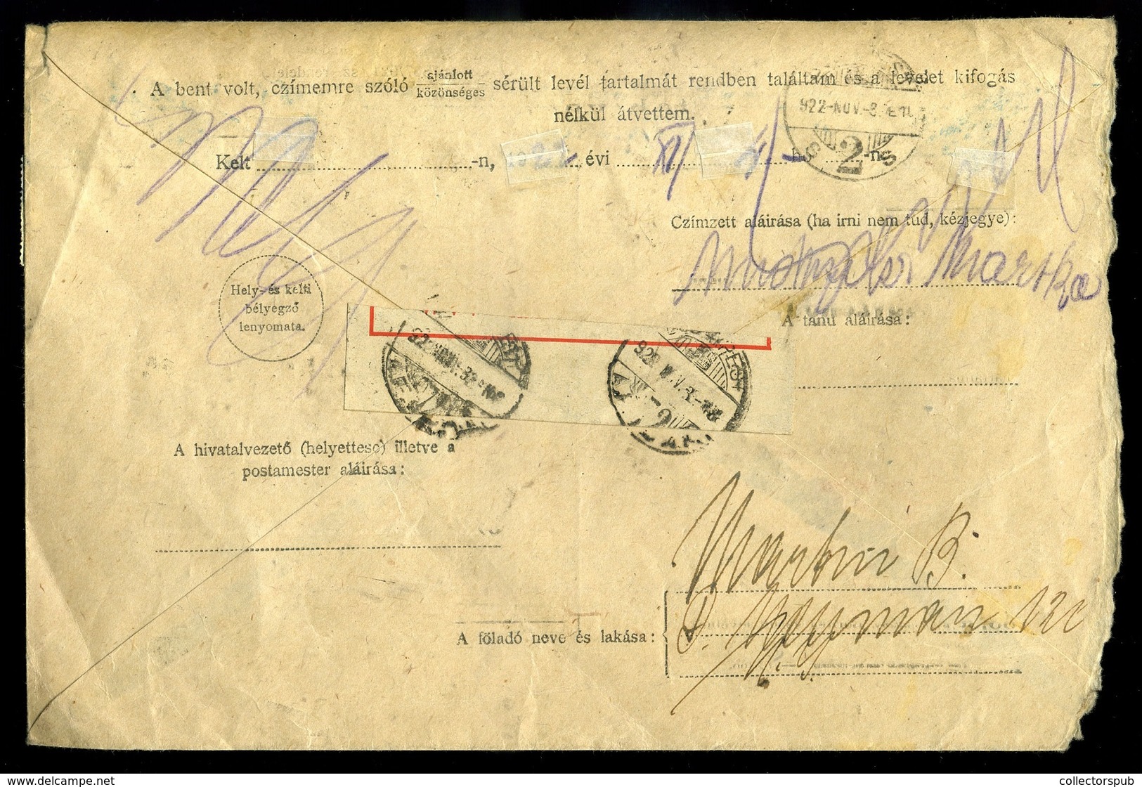 BUDAPEST 1922. Portóköteles Nyomtatvány New Yorkból érkezett Sérült Levélhez 20*50f Portózással! - Lettres & Documents