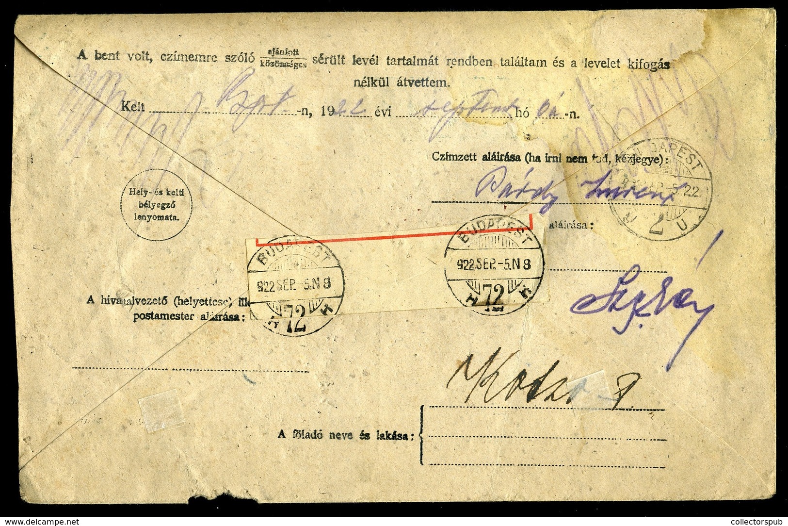 BUDAPEST 1922. Portóköteles Nyomtatvány New Yorkból érkezett Sérült Levélhez 2*500f Portózással! - Briefe U. Dokumente