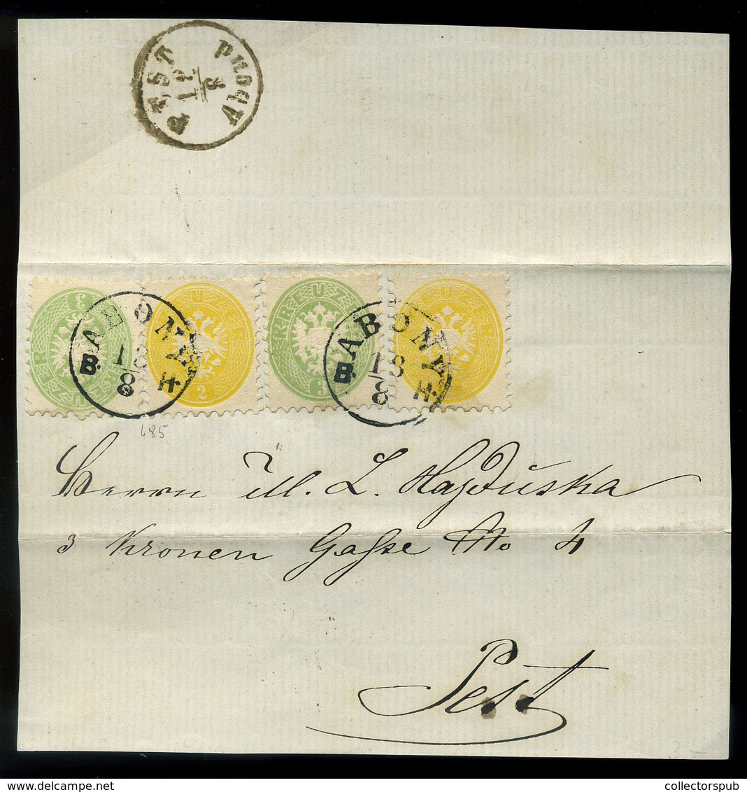 1864 2 X 2kr + 2 X 3kr 2. Zónás Levél Előlapján / On Front Of A 2nd Zone Cover 'ABONY B.H. - Used Stamps