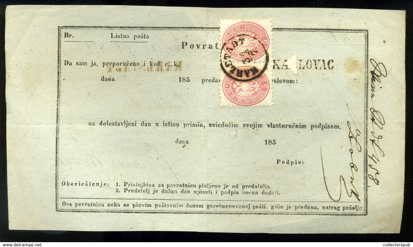 KARLSTADT 1867. 5Kr Pár Bécsből érkezett Tértivevényen , Szép Darab! - Used Stamps