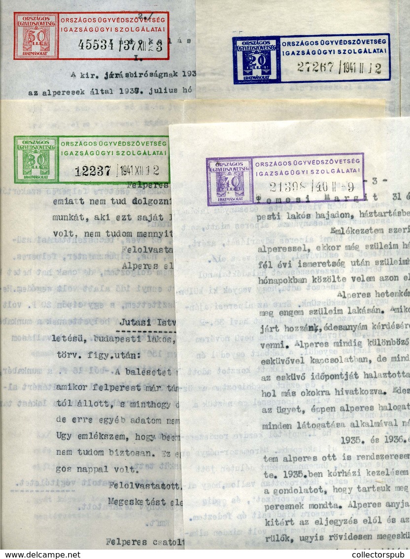 1941. 4db Teljes Dokumentum Iratmásolat Különféle  Illeték Díjjeggyel , Ritka Tétel!  /  1941 4 Complete Documents Copy  - Briefe U. Dokumente