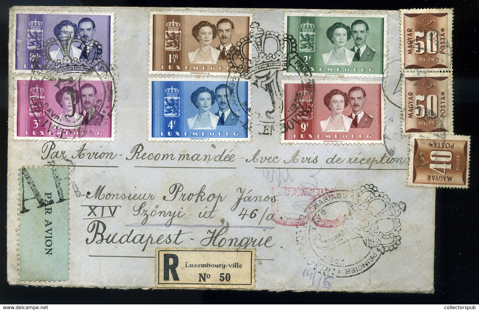 1953. Ajánlott Levél Luxembourg Budapestre Küldve, Portózva - Briefe U. Dokumente