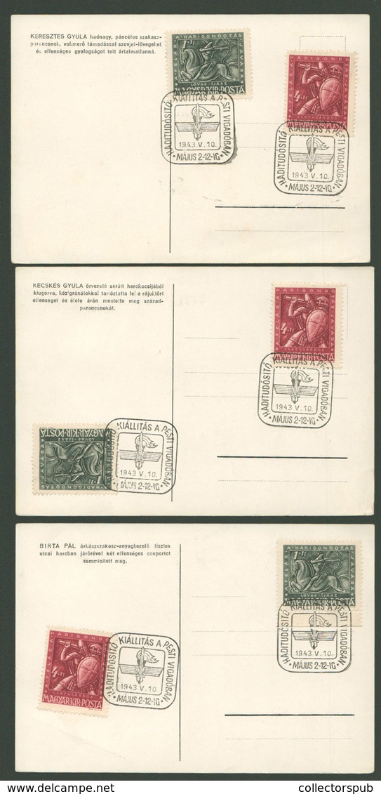 1943. Haditudósító Kiállítás 3db Képeslap, Alkalmi Bélyegzéssel  /  Military News Expo 3 Vintage Pic. P.cards Spec. Pmk - Hungary