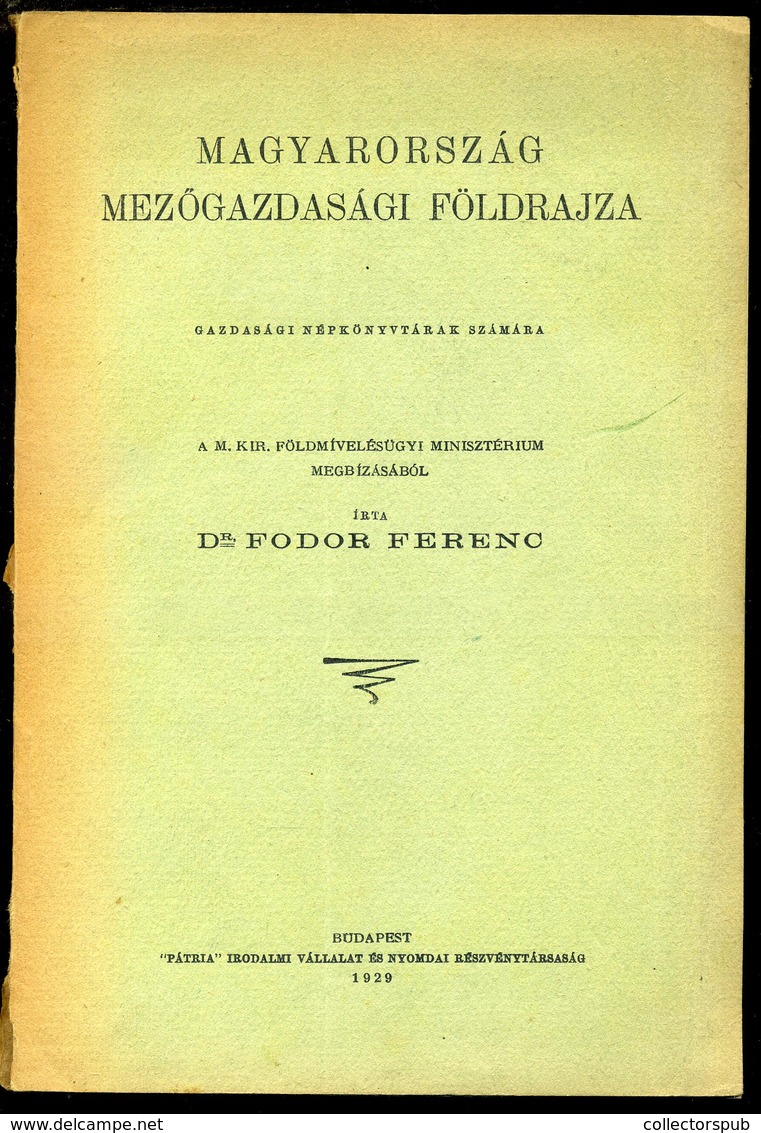 FODOR Ferenc Magyarország Mezőgazdasági Földrajza  Budapest 1929. 106l - Non Classificati