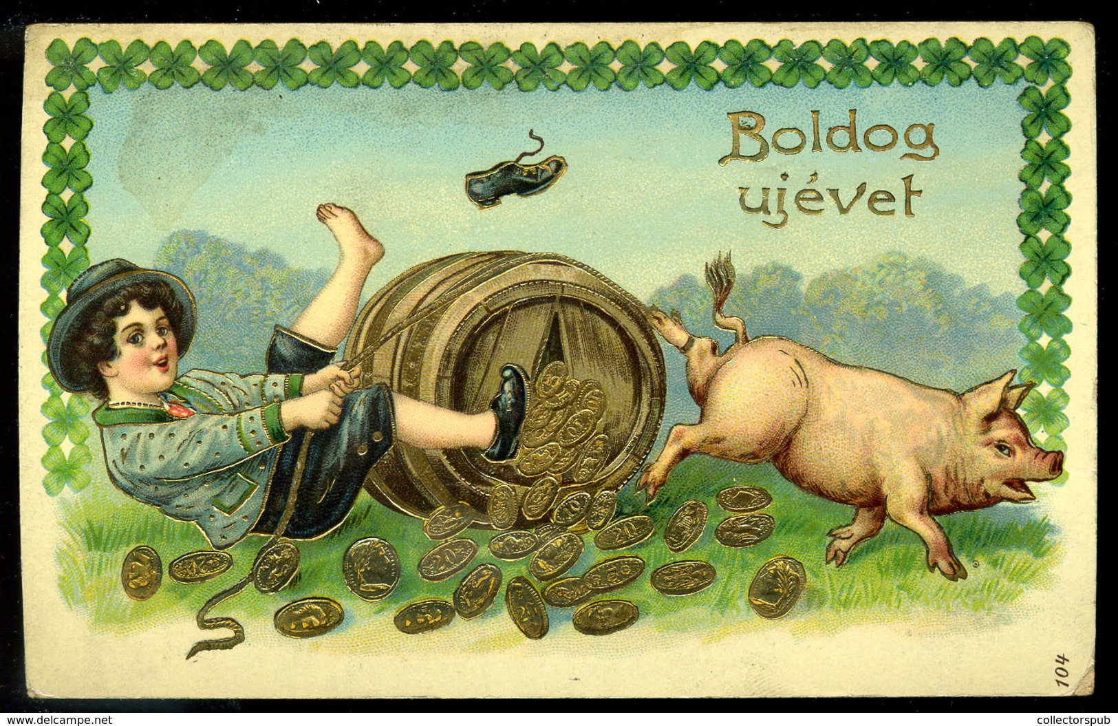 1913.12.31. MALACOS üdvözlő Képeslap, Szilveszteri Bélyegzéssel!  /  PIG New Years Greeting Vintage Pic. P.card - Schweine