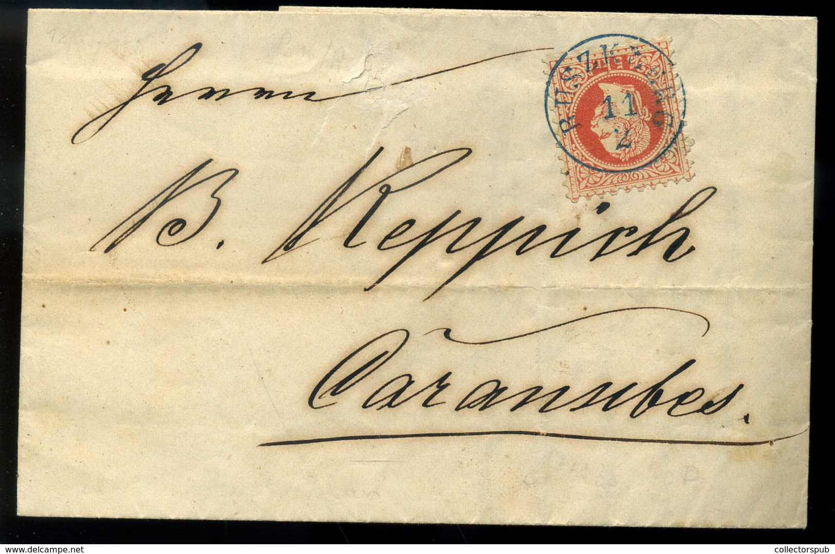 RUSZKBERG 1869. 5Kr-os Levél, Tartalommal , Kék Bélyegzéssel Karánsebesre Küldve - Used Stamps