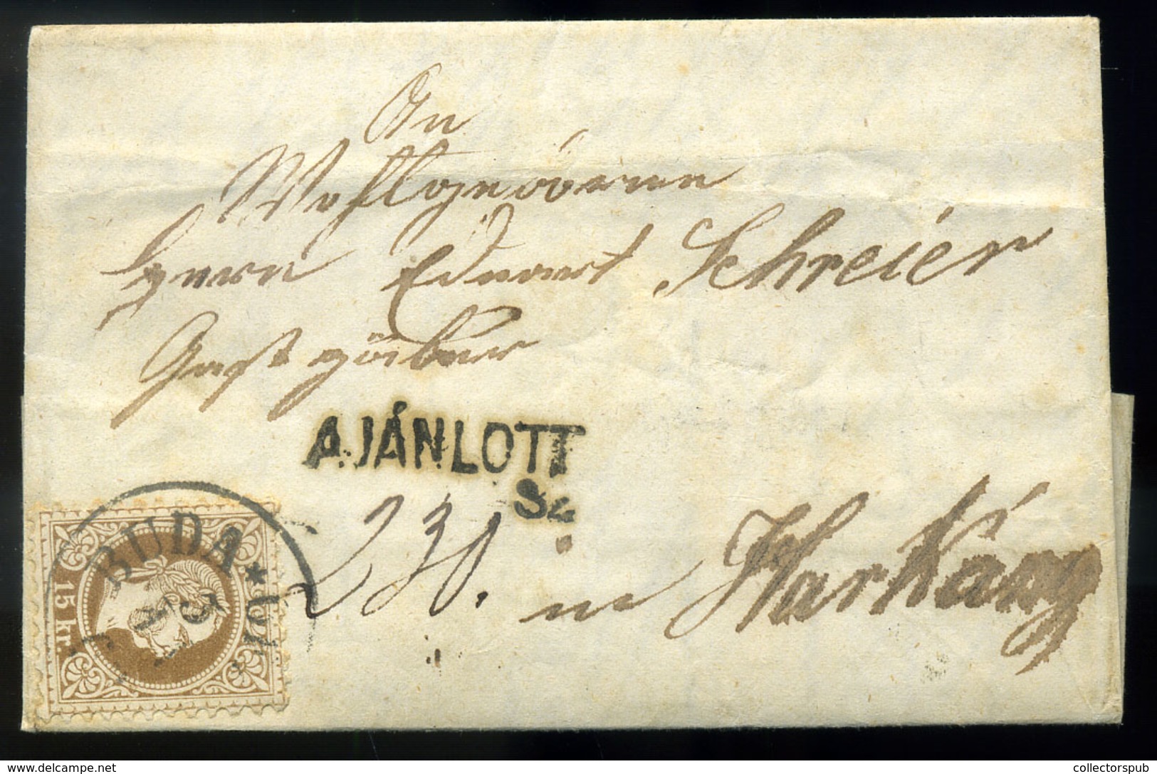 BUDA 1868. Ajánlott 15Kr-os Levél, Tartalommal Harkányba Küldve - Used Stamps