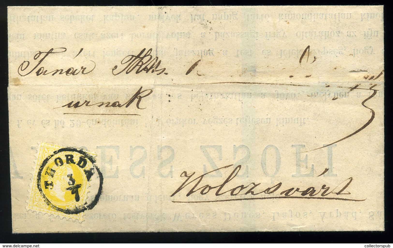 TORDA 1868. Veress Zsófi, 2Kr-ral Postázott Gyászjelentés Kolozsvárra Küldve. Szép Darab! - Used Stamps