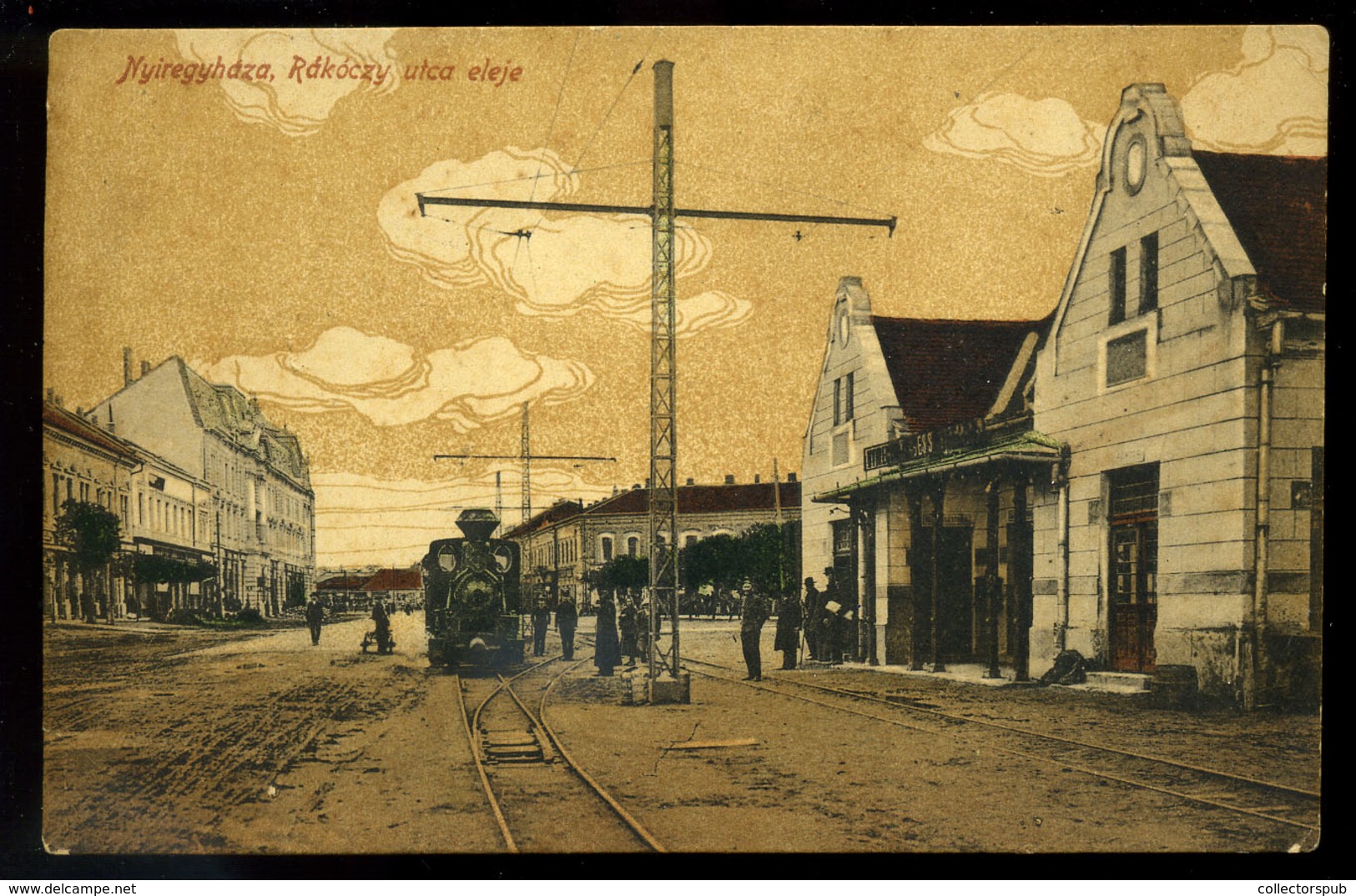 NYÍREGYHÁZA Rákóczi Utca Eleje, Városi Kisvasút Vármegyeház Téri állomással, Régi Képeslap 1916.  /  City Train Station  - Hungary