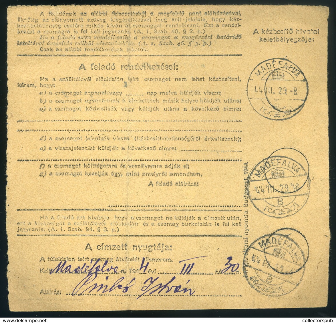 GYULA 1944. Csomagszállító Mádéfalvára Küldve - Brieven En Documenten