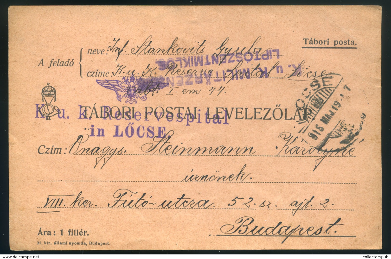 LŐCSE I.VH. 1915. Tábori Posta Levlap , Liptószentmiklósi Cenzúra Bélyegzéssel - Used Stamps