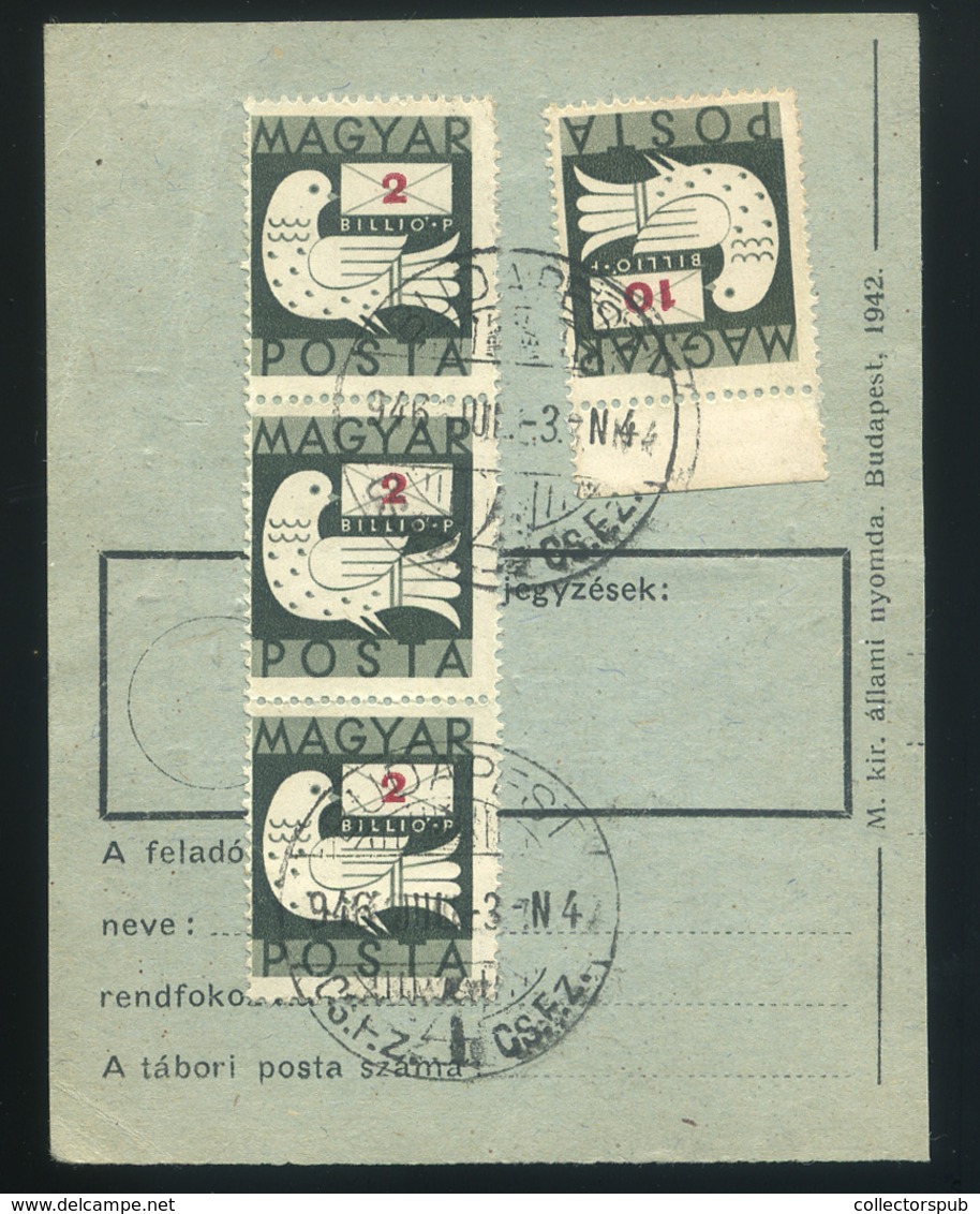 BUDAPEST 1946.07.03. Levelezőlap Rész, Teljes Billiós Galambos Bérmentesítéssel - Briefe U. Dokumente