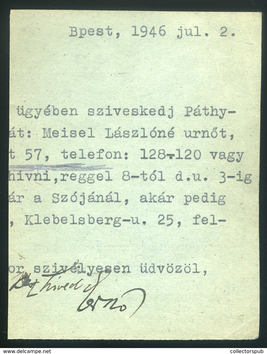 BUDAPEST 1946.07.03. Levelezőlap Rész, Teljes Billiós Galambos Bérmentesítéssel - Lettres & Documents