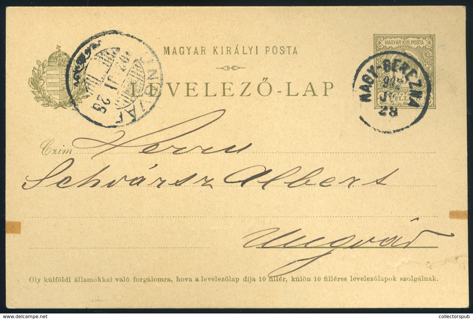 NAGYBEREZNA 1912. Díjjegyes Levlap, Szép Bélyegzéssel Ungvárra Küldve  /  1912  Stationery P.card Nice Pmk To Ungvár - Usati