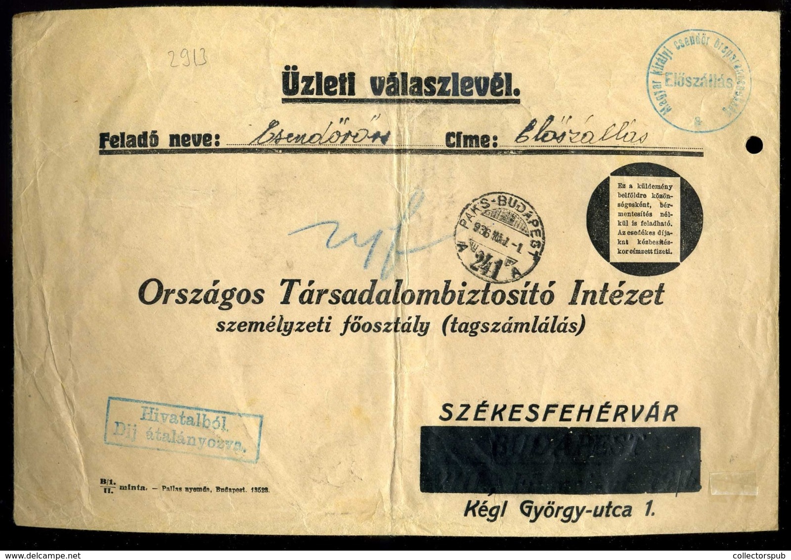 ELŐSSZÁLLÁS 1936. Csendőr Parancsnokság, üzleti Válaszlevél, Rendkívül Magas 31P28f-es, 39 Bélyeges Portózással! Kiállít - Portomarken