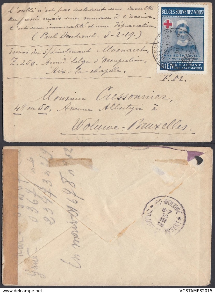 BELGIQUE  LETTRE VIGNETTE CROIX ROUGE OBL POSTE MILITAIRE N 2 11/03/1919 VERS WOLUWE (DD) DC-2302 - Armada Belga