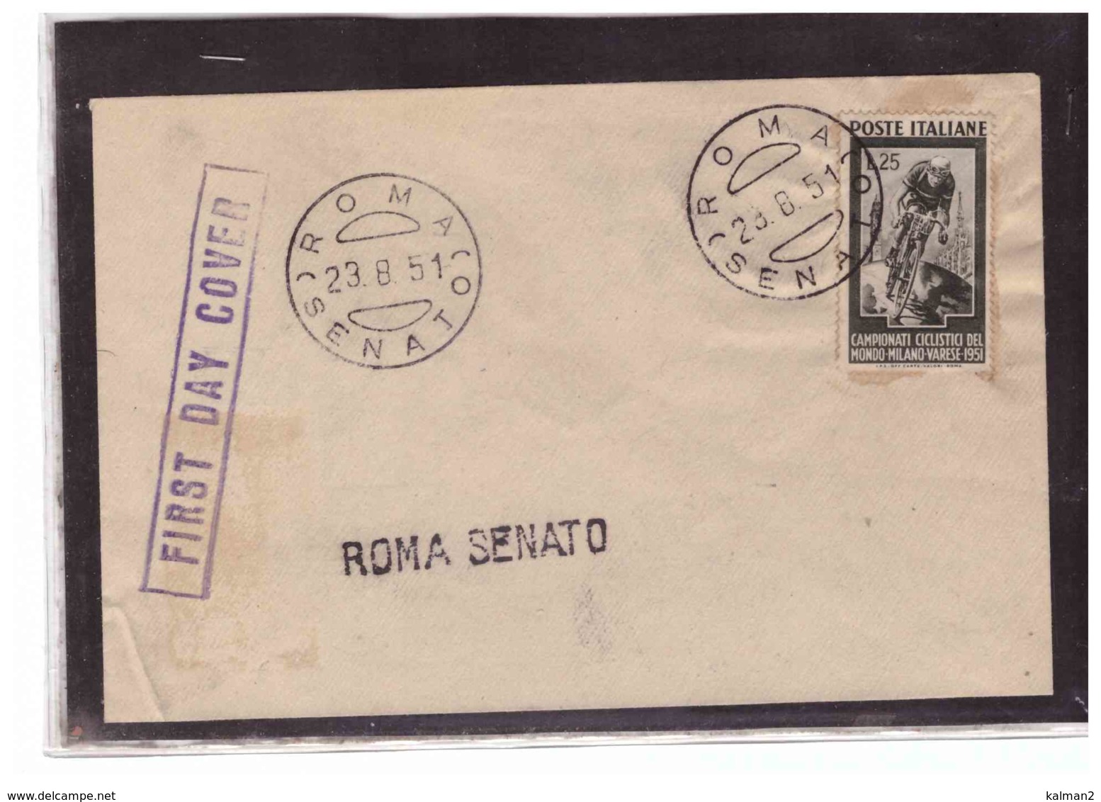 C93    -  ROMA SENATO 23.8.1951   /   FDC  CAMPIONATI MONDIALI DI CICLISMO - FDC
