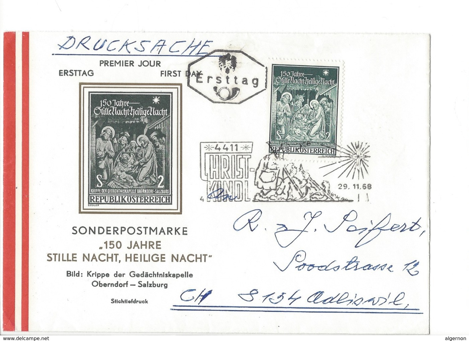 21560 - Christkindl 1968 Lettre Pour Adliswil 29.11.1968 150 Jahre Stille Nacht Heilige Nacht Ersttag - Noël