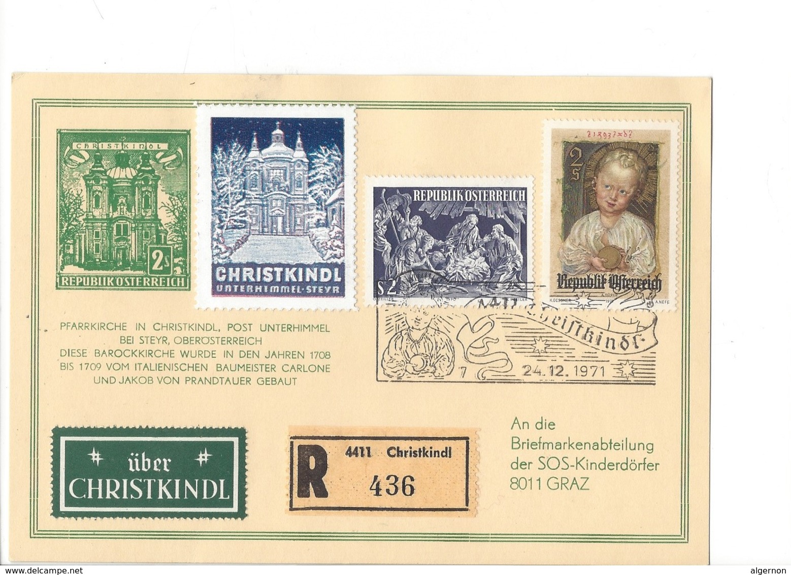 21563 - Christkindl 1971 Carte Recommandée Pour Graz 24.12.1971 - Noël