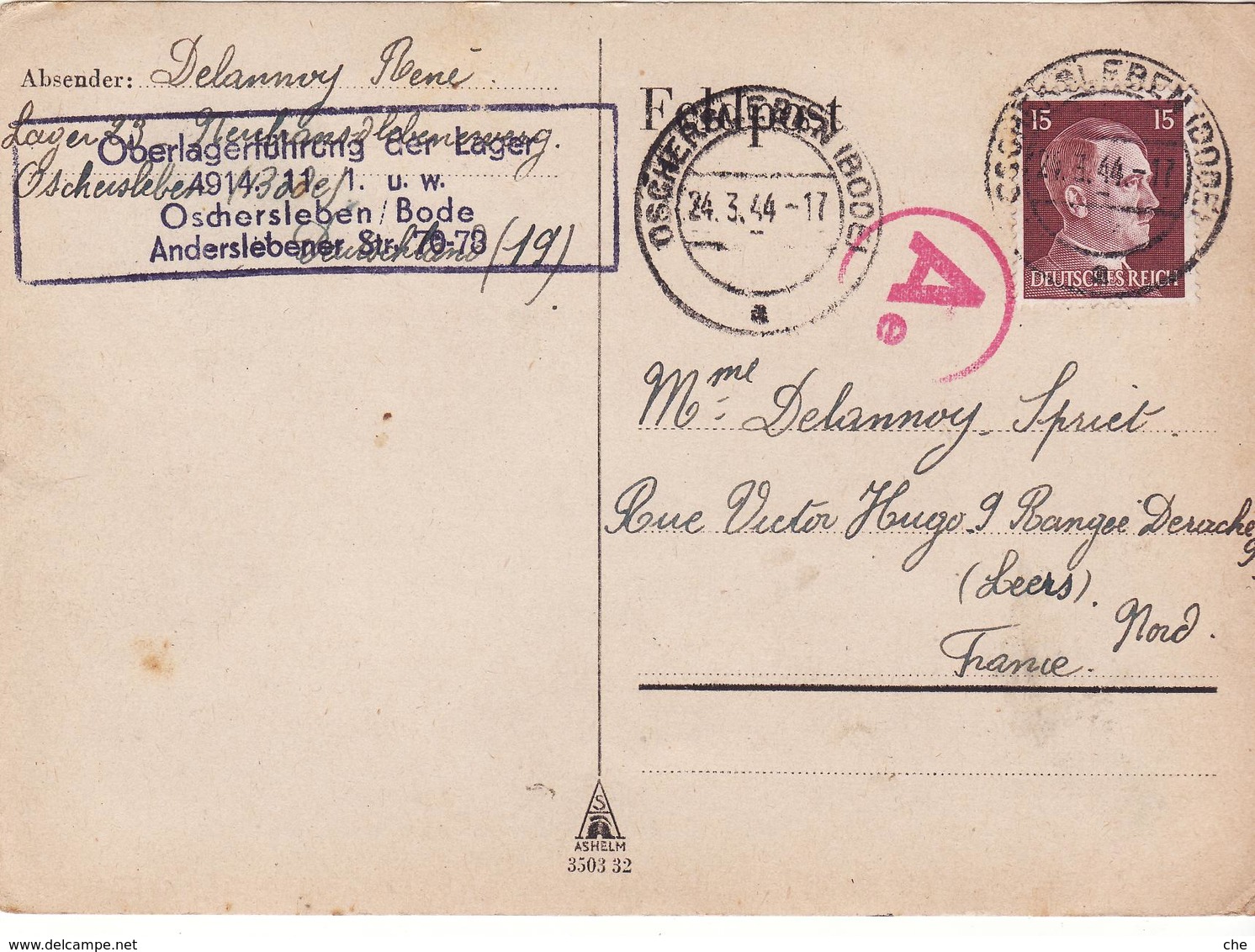 PRISONNIER DE GUERRE 40 45 STALAG LAGER BODE VERS LEERS NORD CENSURE MANUELLE OKW LETTRES AE - Militaria