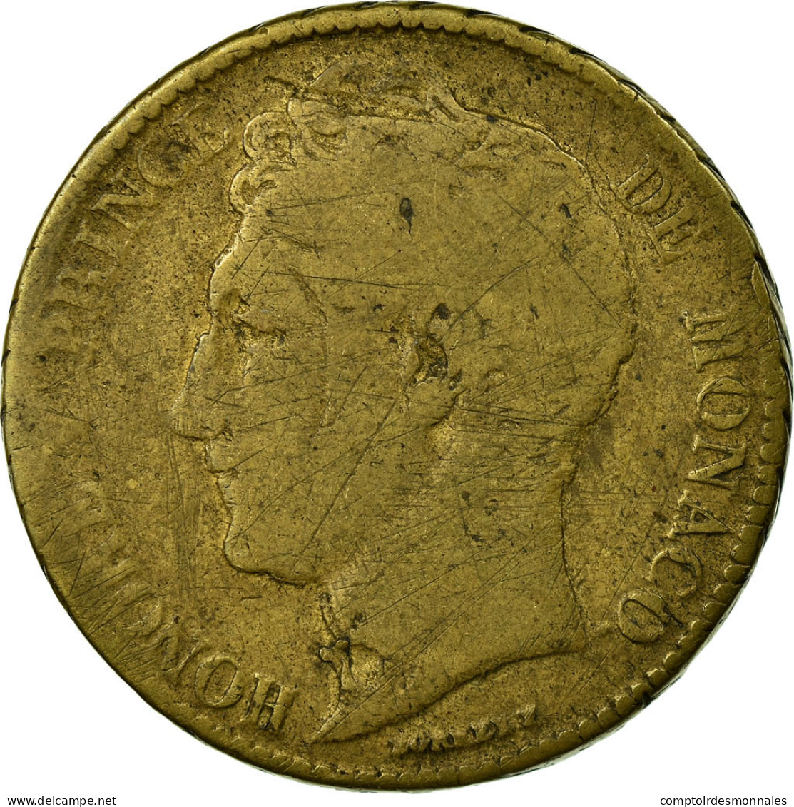 Monnaie, Monaco, Honore V, 5 Centimes, Cinq, 1837, Monaco, B, Cast Brass - 1819-1922 Onorato V, Carlo III, Alberto I