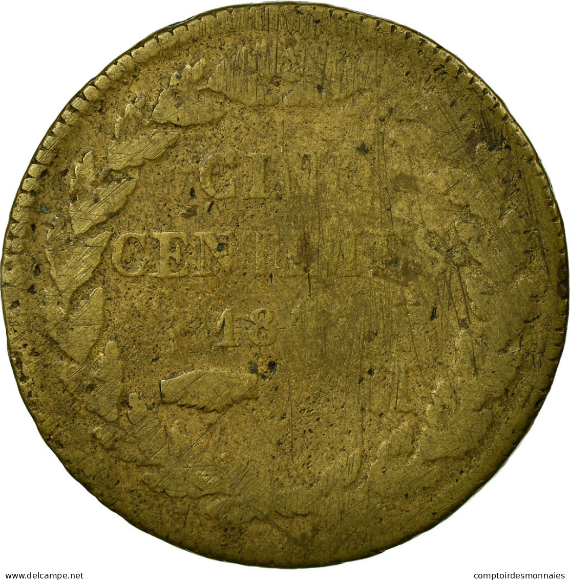 Monnaie, Monaco, Honore V, 5 Centimes, Cinq, 1837, Monaco, B, Cast Brass - 1819-1922 Onorato V, Carlo III, Alberto I