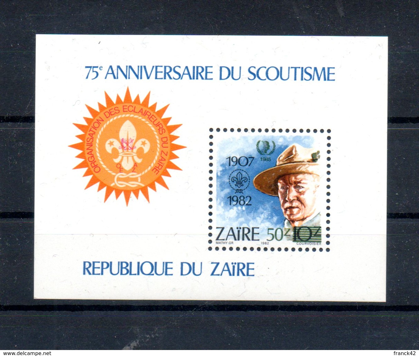 Zaire. Bloc Feuillet. 75e Anniversaire Du Scoutisme - Neufs