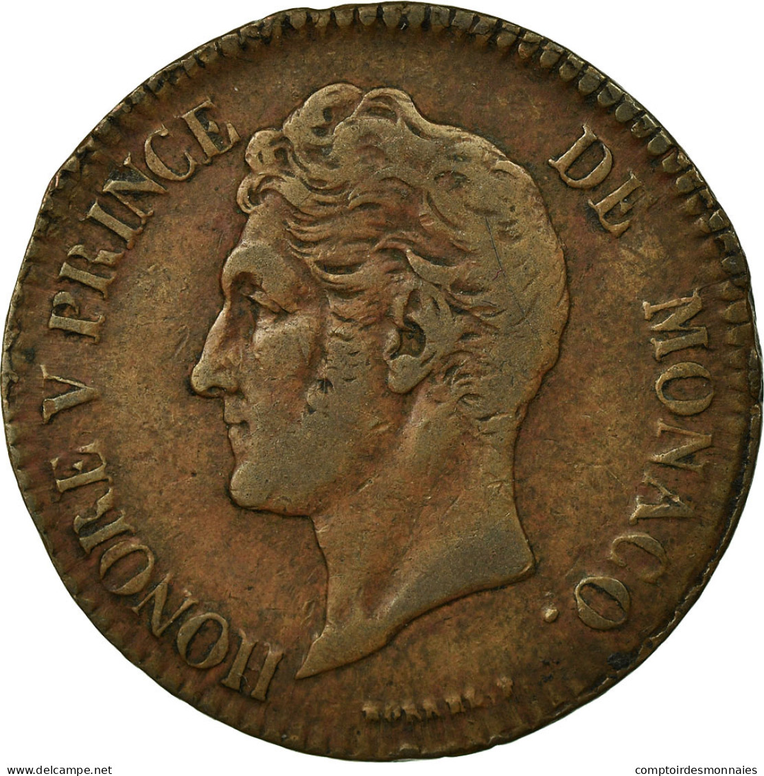 Monnaie, Monaco, Honore V, 5 Centimes, Cinq, 1837, Monaco, TB+, Cuivre - 1819-1922 Onorato V, Carlo III, Alberto I