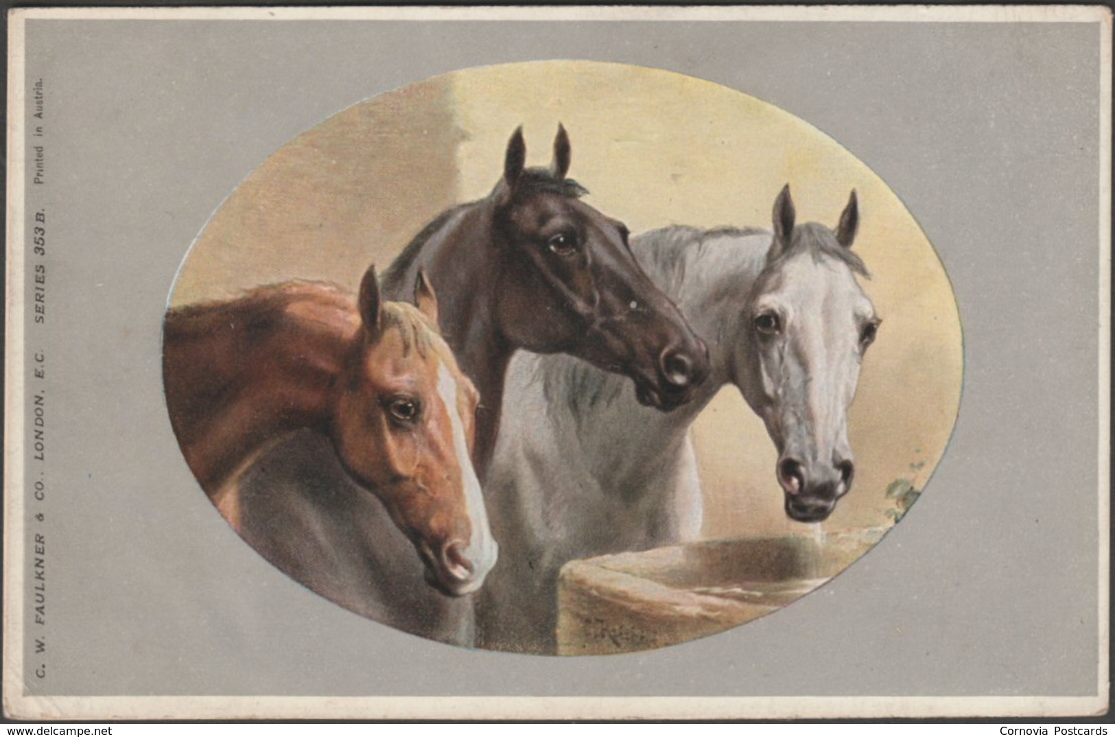 Horses - Three Stablemates, C.1905-10 - CW Faulkner Postcard - Horses