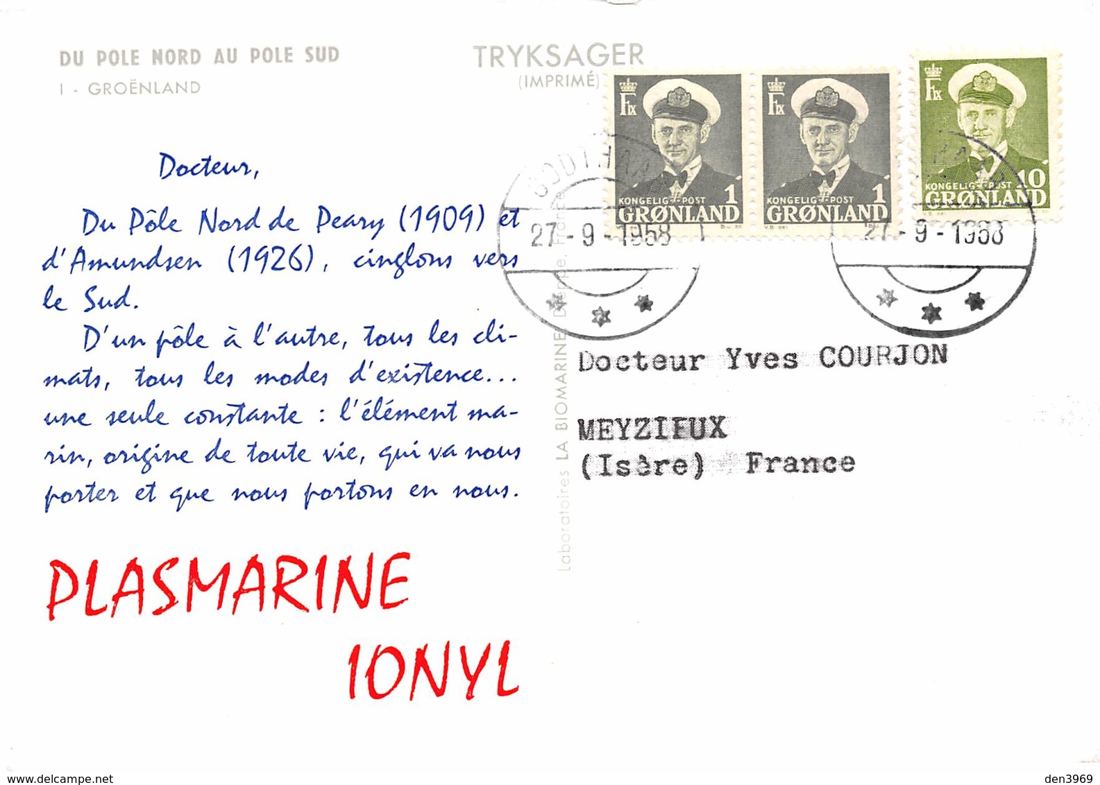 Groënland - Publicité Médicaments Ionyl Et Plasmarine - Laboratoires La Biomarine Dieppe - Timbres - Groenland