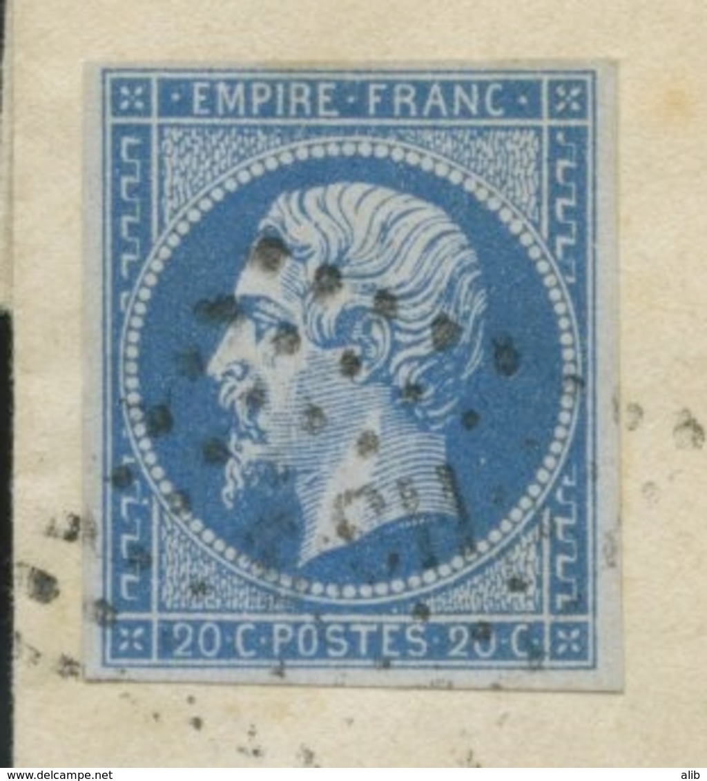 Lettre France 1853-60 Emission Empire Napoléon III Non Dentelé 20c Bleu Type I No14a. Chiffre Baton HS 3 + 1529 - 1849-1876: Klassik