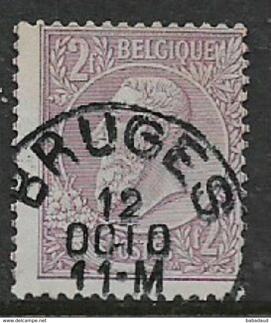 Belgium 1884 - 9, 2 Fr Lilac, Used BRUGES C.d.s. - 1884-1891 Leopold II