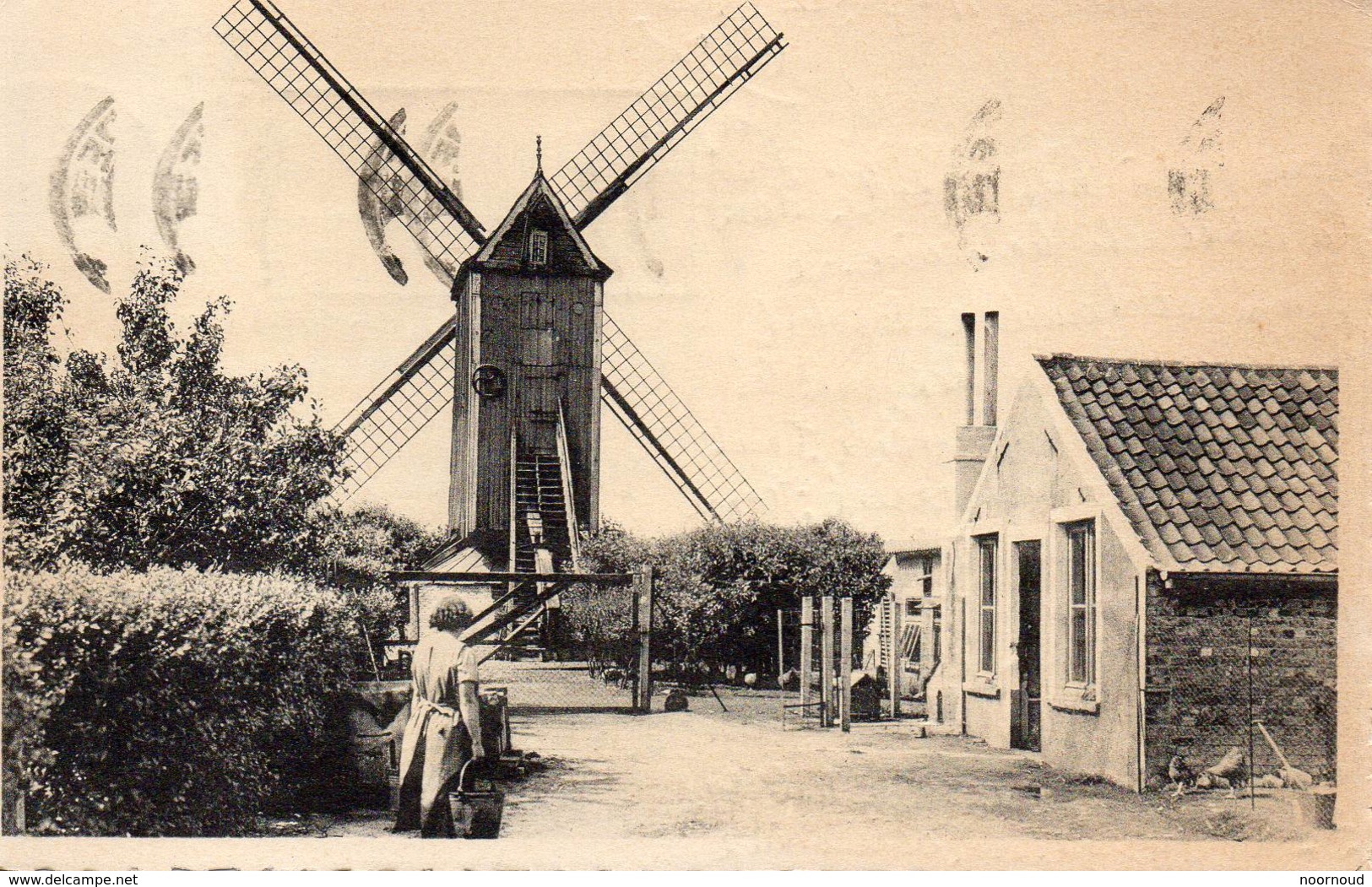 Bredene  De Oude Molen  Verstuurd 1954  Uitg Poppe Mathys  (stempeldoorslag) - Bredene