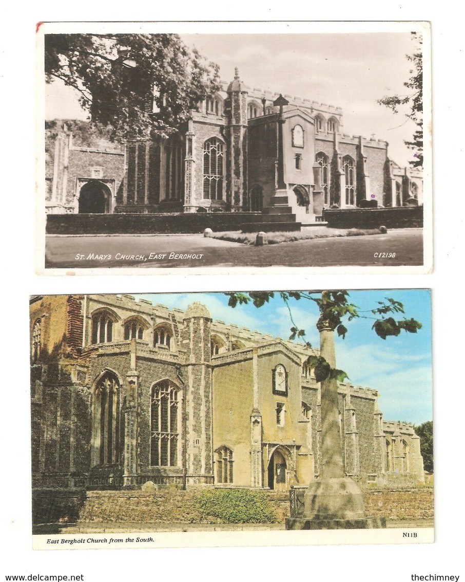 TWO OLD POSTCARDS OF EAST BERGHOLT CHURCH CONSTABLE COUNTRY SUFFOLK Nr MANNINGTREE IPSWICH - Andere & Zonder Classificatie