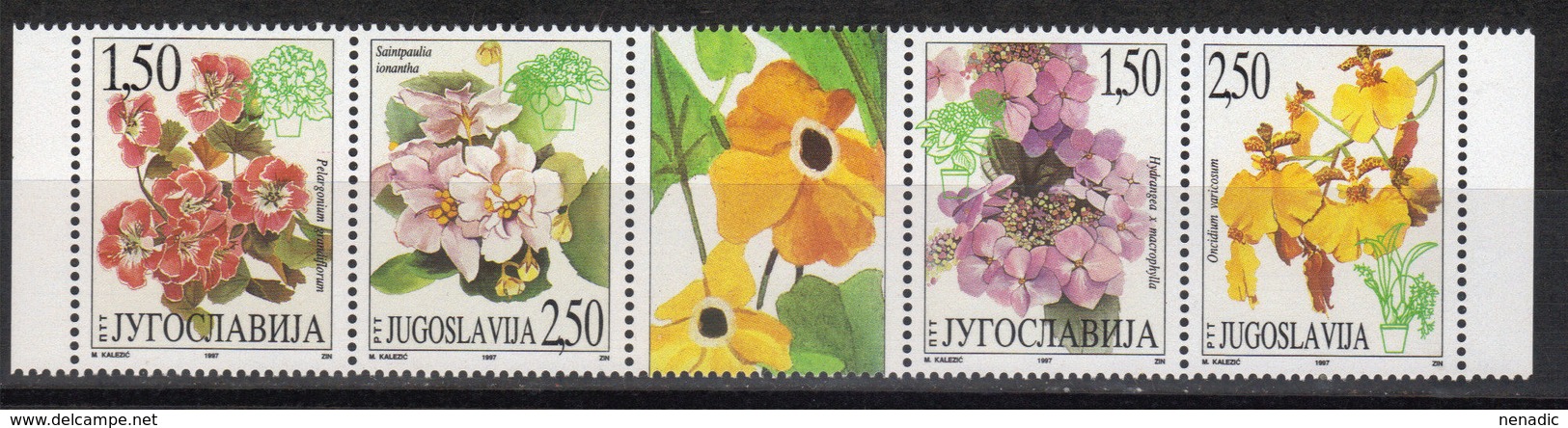 Yugoslavia,Flora 1997.,strip Of 5,MNH - Neufs