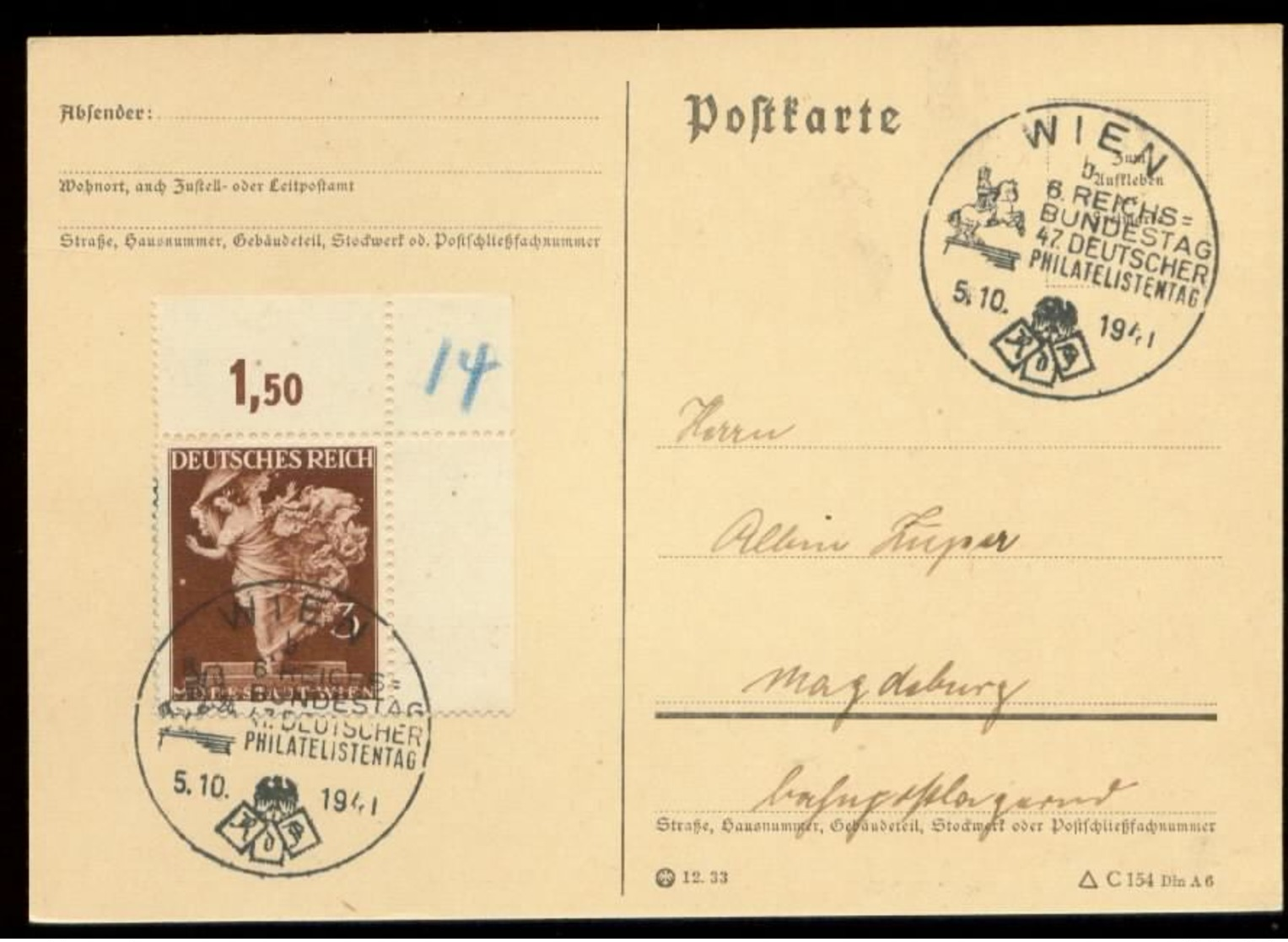 P0731 - DR Eckrand Auf Postkarte : Gebraucht Mit Sonderstempel Wien 1941 - Covers & Documents