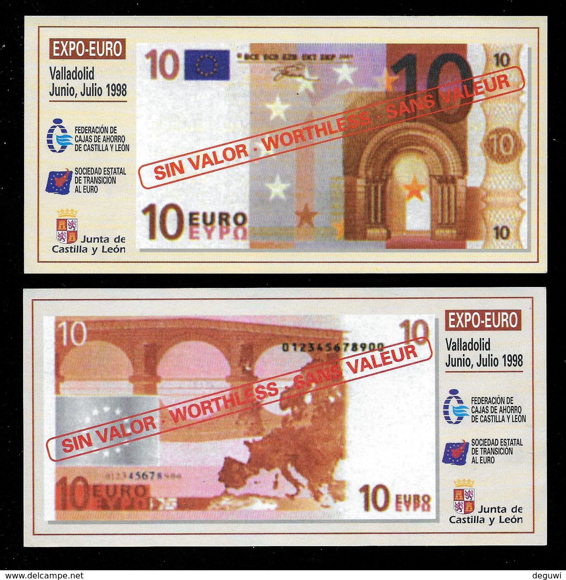 Test Note "10 EURO Valladolid Spain" 1998, Paper, 138 X 68, RRRRR, UNC - Sonstige & Ohne Zuordnung