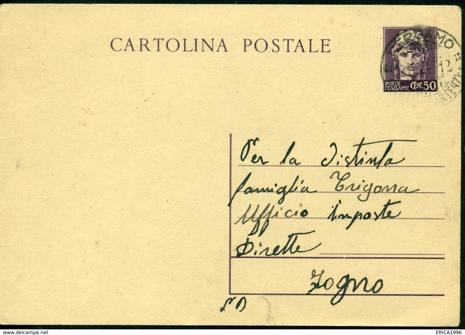 V9127 ITALIA LUOGOTENENZA 1946 Cartolina Postale 50 C. Italia Turrita, Fil. C120, Interitalia 119, Senza Francobolli - Storia Postale