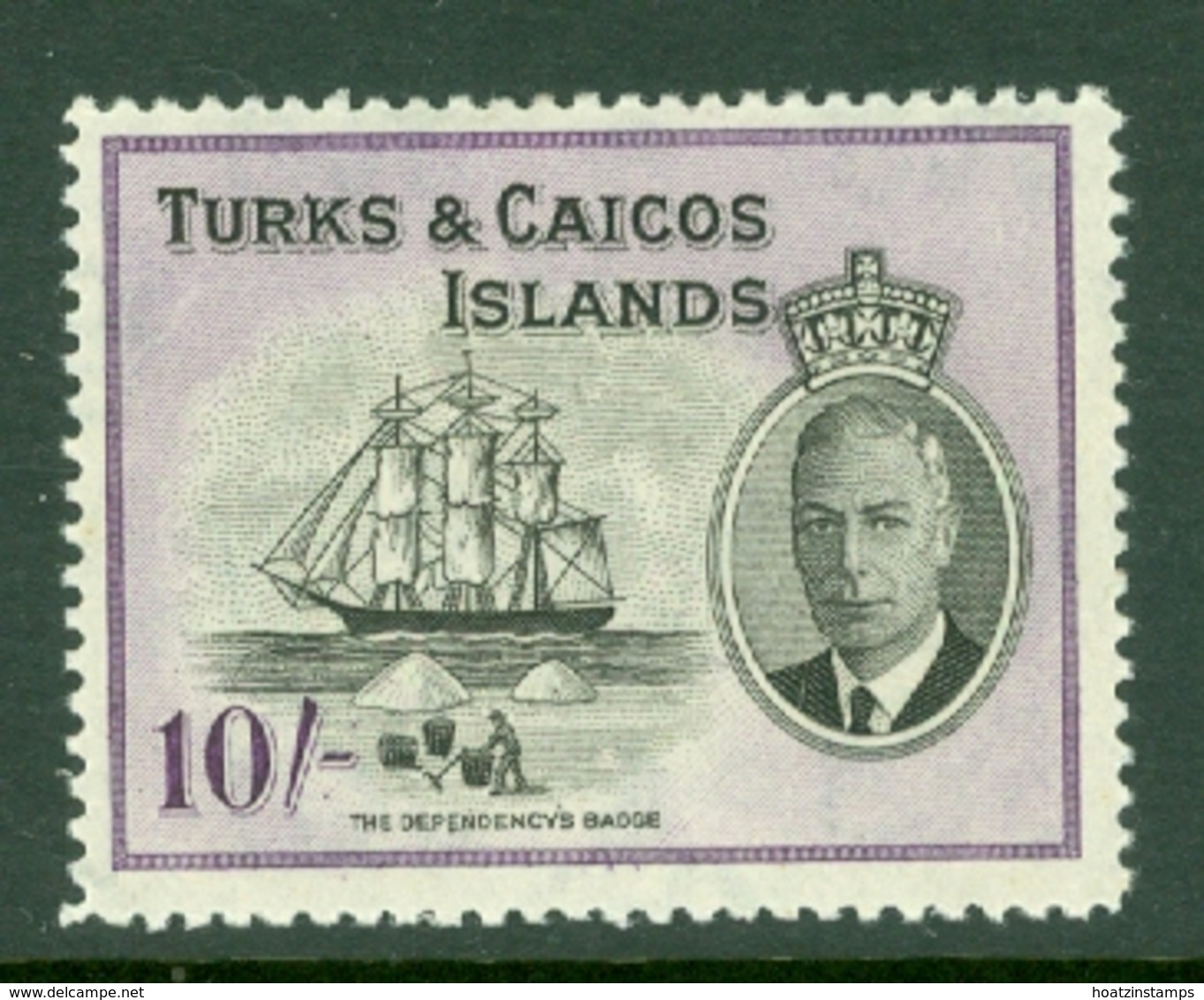 Turks & Caicos Is: 1950   KGVI   SG233    10/-      MH - Turks And Caicos