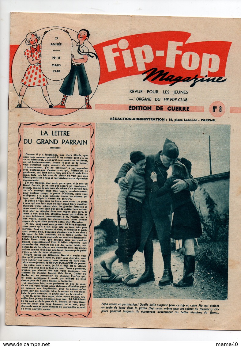 FIP-FOP MAGAZINE - N° 8 - REVUE JEUNES - NESTLE - EDITION DE GUERRE - WWII - 1940 - 1900 - 1949