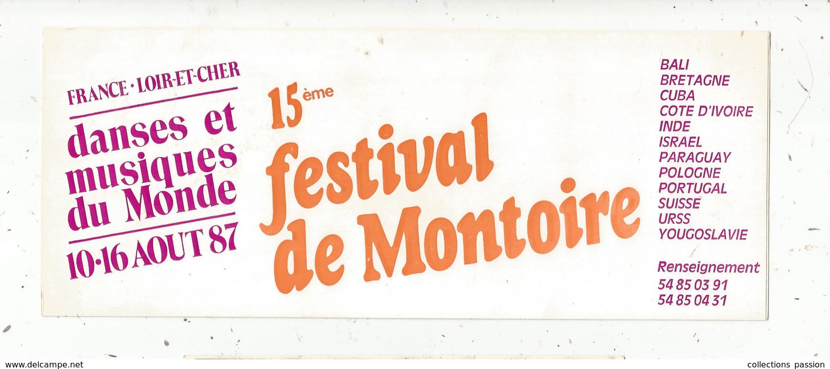 Autocollant , Grand Modéle, 250 X 100 Mm, 15 éme Festival De MONTOIRE ,Loir Et Cher ,41,1987 ,frais Fr 2.00 E - Adesivi