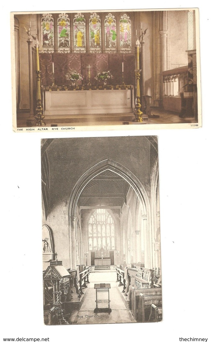 TWO POSTCARDS OF RYE CHURCH INTERIOR NR HASTINGS SUSSEX - Rye