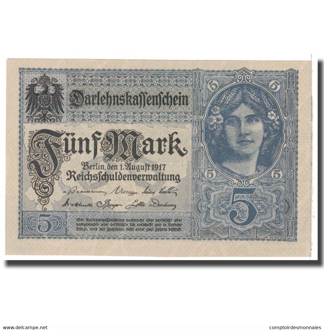 Billet, Allemagne, 5 Mark, 1917, 1917-08-01, KM:56b, SPL - 5 Mark