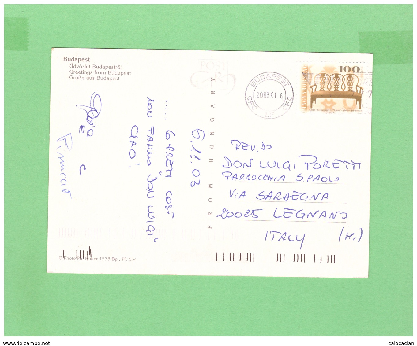 2003 MAGIAR AIR MAIL POSTCARD BUDAPEST WITH 1 STAMP TO ITALY - Briefe U. Dokumente