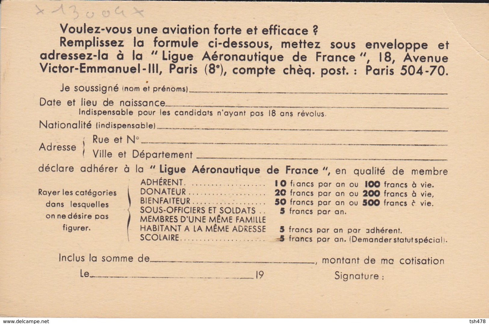 AVIATION--Avions En Vol---75--PARIS  8è--ligue Aéronautique De France--voir 2 Scans - 1919-1938: Entre Guerres