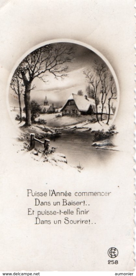 CARTE BONNE ANNEE - Paysage De Neige En Médaillon . - Nieuwjaar