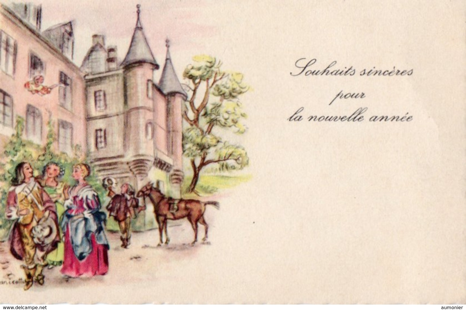 CARTE BONNE ANNEE - Chateau Et Personnages . - New Year