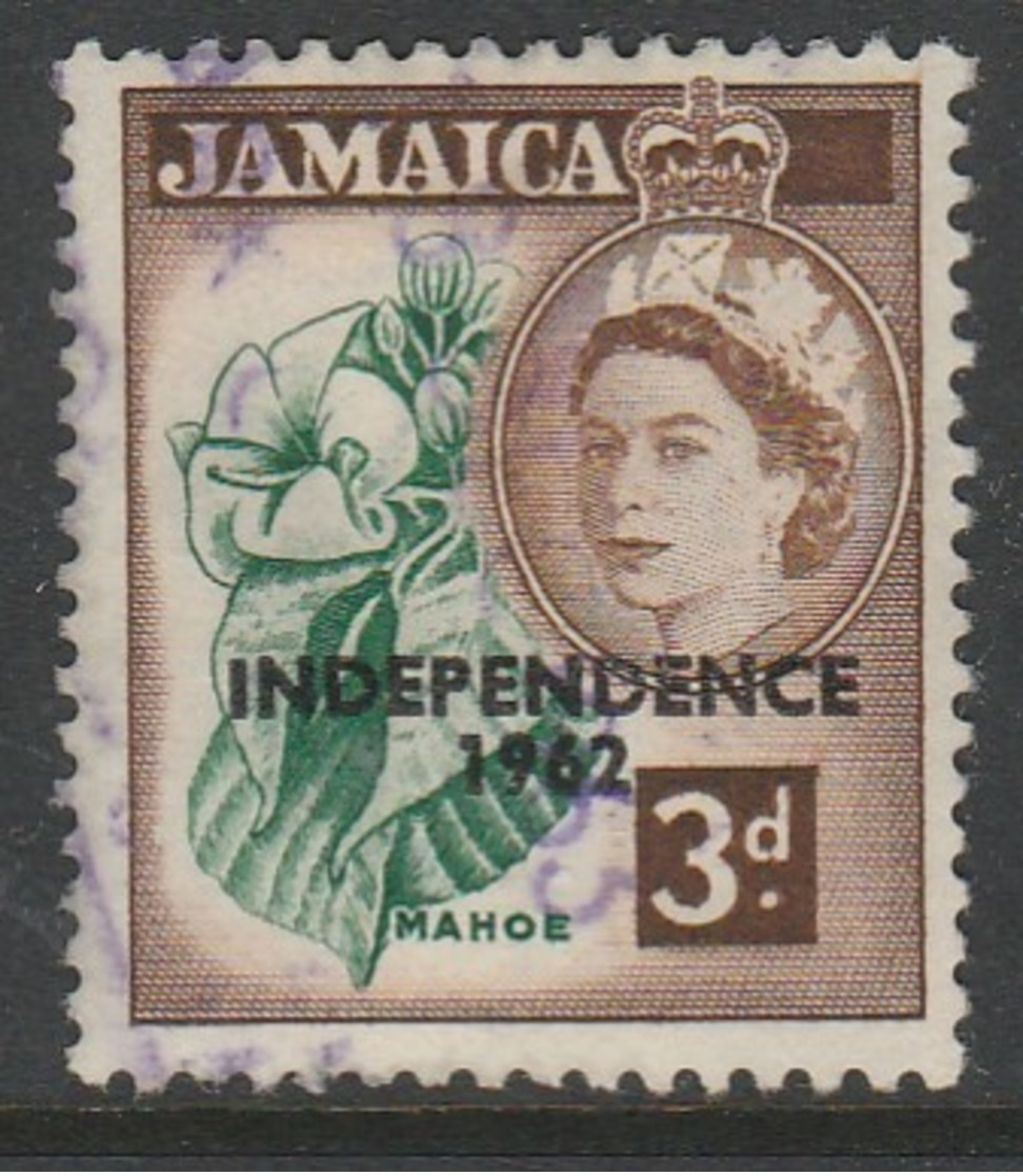 Jamaica 1962 Issue Of 1956 Overprinted "INDEPENDENCE - 1962" 3 P Brown/green SW 216 O Used - Jamaica (1962-...)