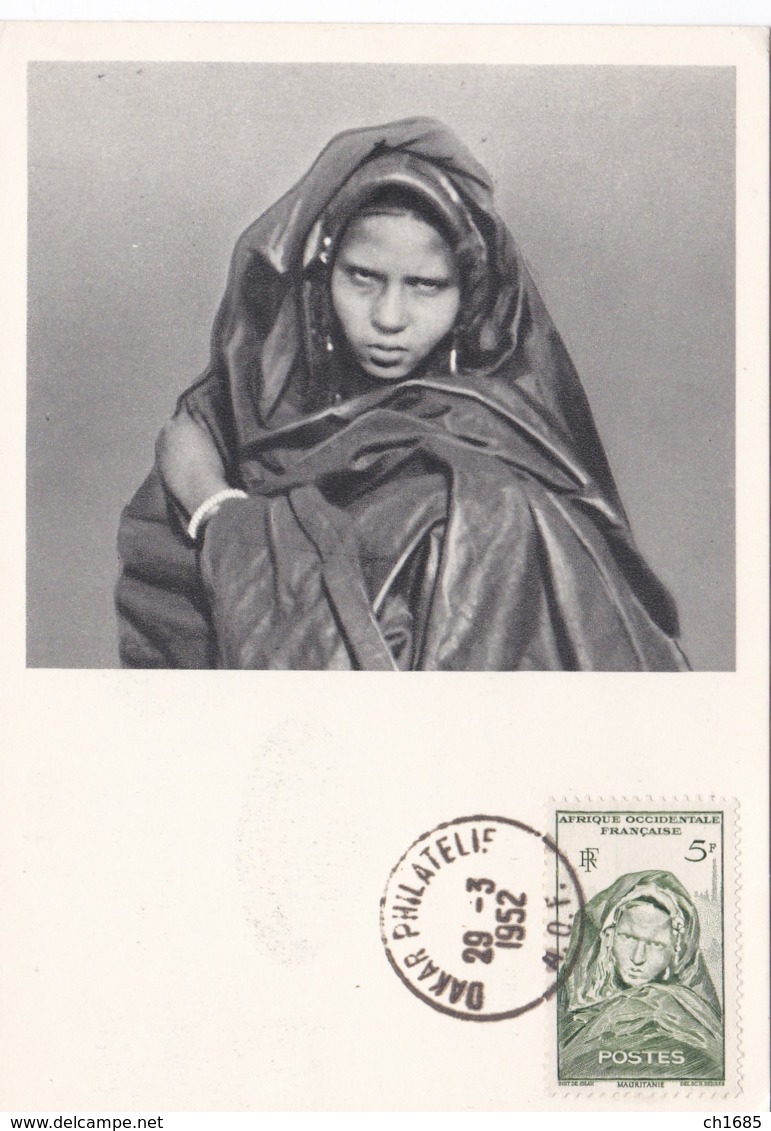 MAURITANIE  :  Carte IONYL  .  Femme De La Tribu Des Ouled-Ahmed-Ben-Daman  . Série AOF  .  Oblitération Dakar - Mauritania