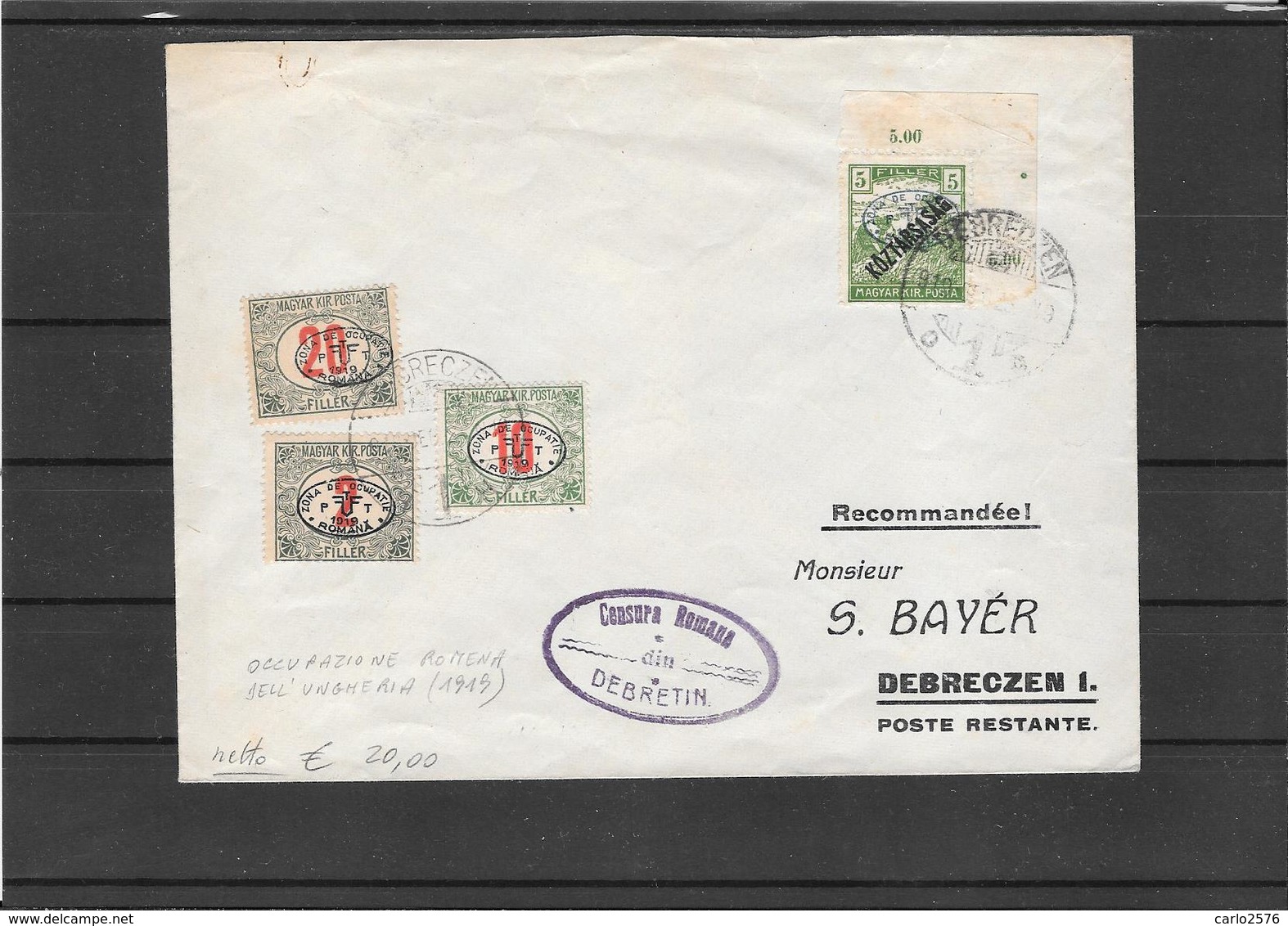 Romania 1919-Occupation Of Hungary On Fine Cover (ref807b) - Lettres 1ère Guerre Mondiale